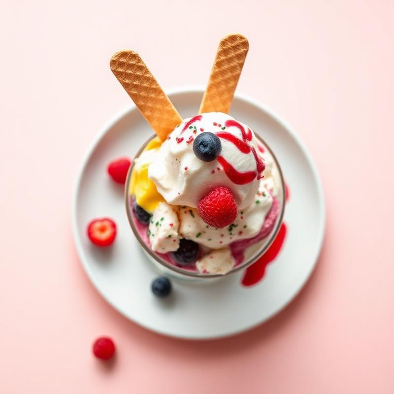 Bunter Eisbecher mit Waffeln